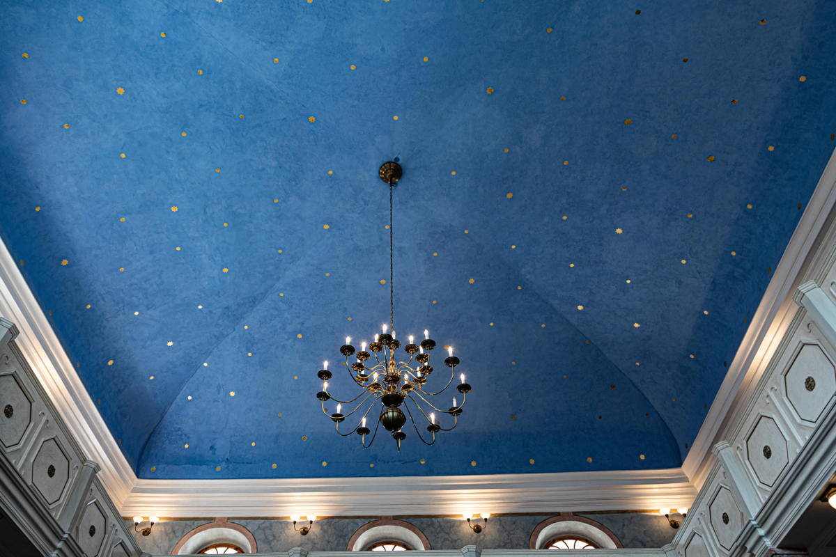 Ceiling decoration, gold stars on blue is popular motif